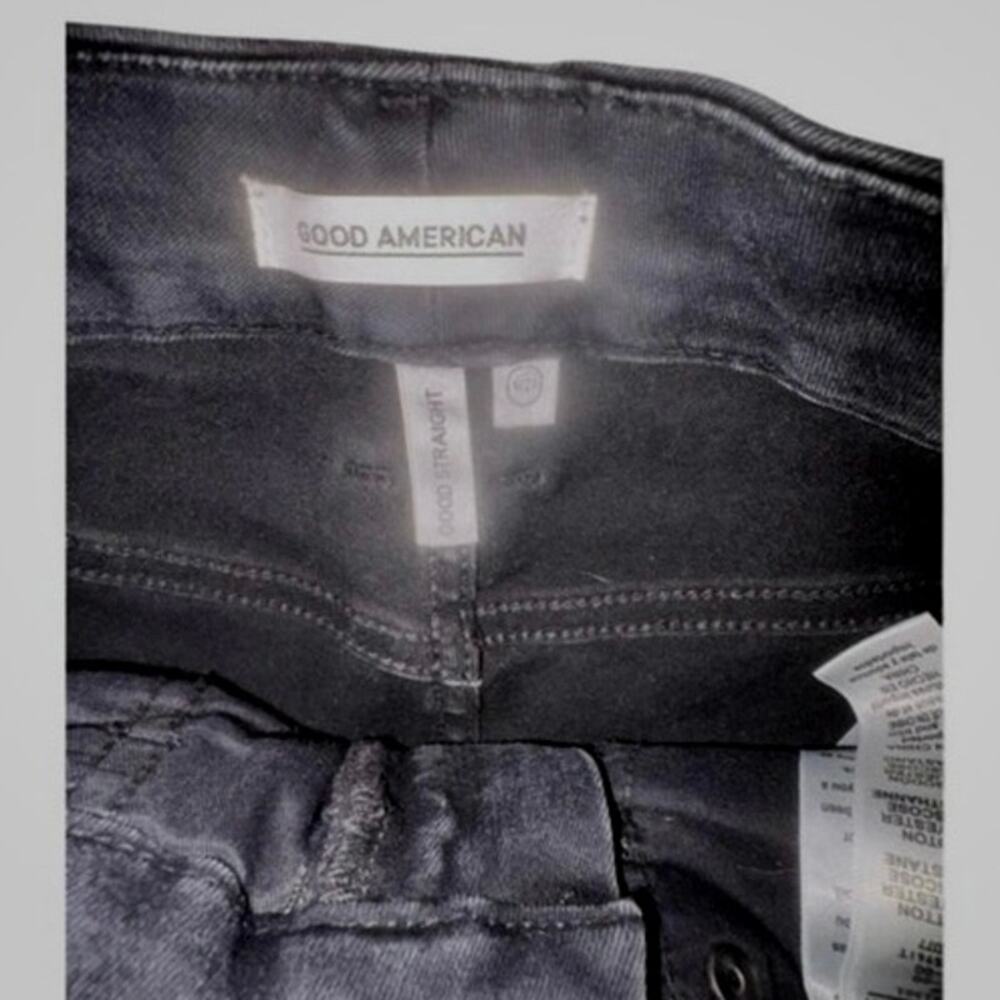 Good American Good Straight Black Jeans Size 27 High Rise Distressed Raw Hem - Picture 3 of 3